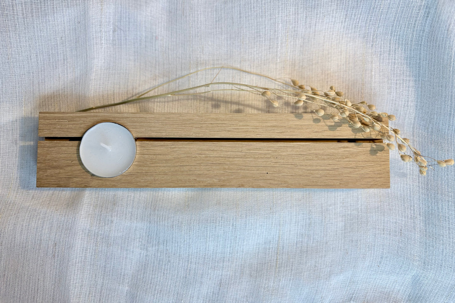 Houten kaartenhouder met waxinelichtje